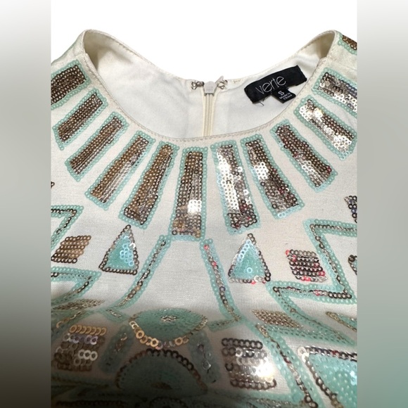 Stunning VERTE All over Embellished Sequin Shift Dress Ivory Size Small Nwot - Picture 6 of 17
